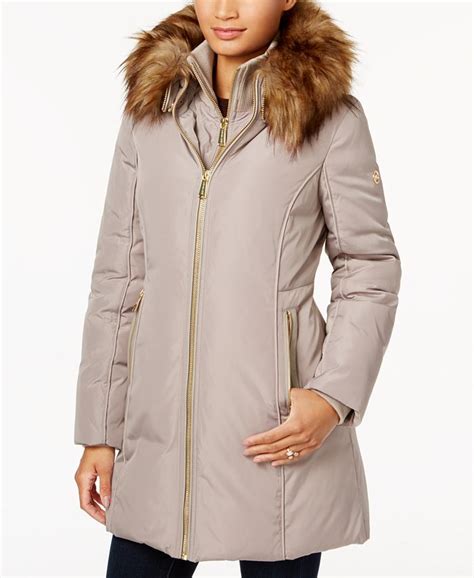 michael michael kors faux fur trim layered down coat|MICHAEL Michael Kors Faux.